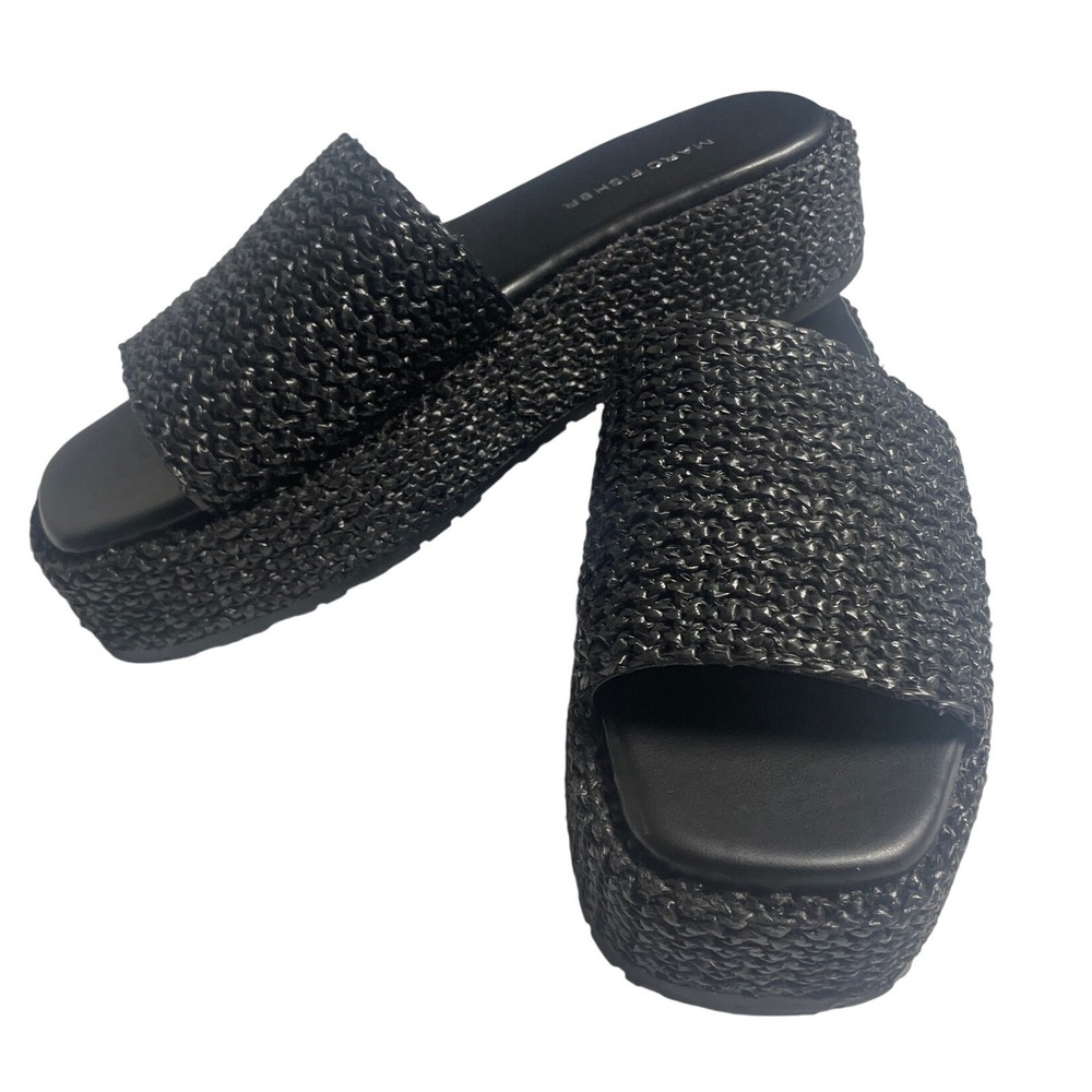 Marc Fisher Pais Black Woven Squte Toe Woven Sandals Women's 9